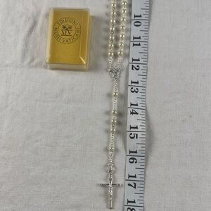 Vintage 18” Silver and White Rosary Necklace from the Vatican in Italy.